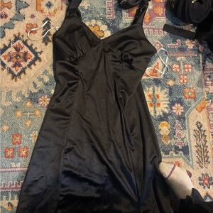 Black Satin Slip Dress - Rolla Coster - Retie-able Bow Straps